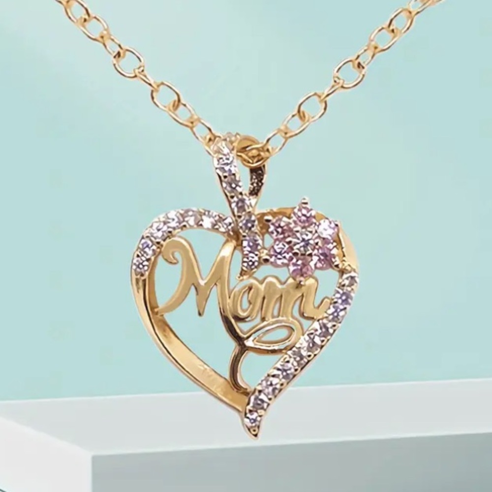Mom Heart Gold Toned Diamond Flower Necklace - Picture 5 of 5